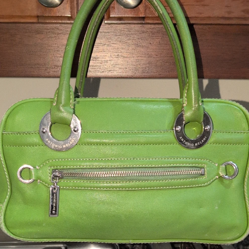 ANTONIO MELANI Green Satchel with Silver Accents